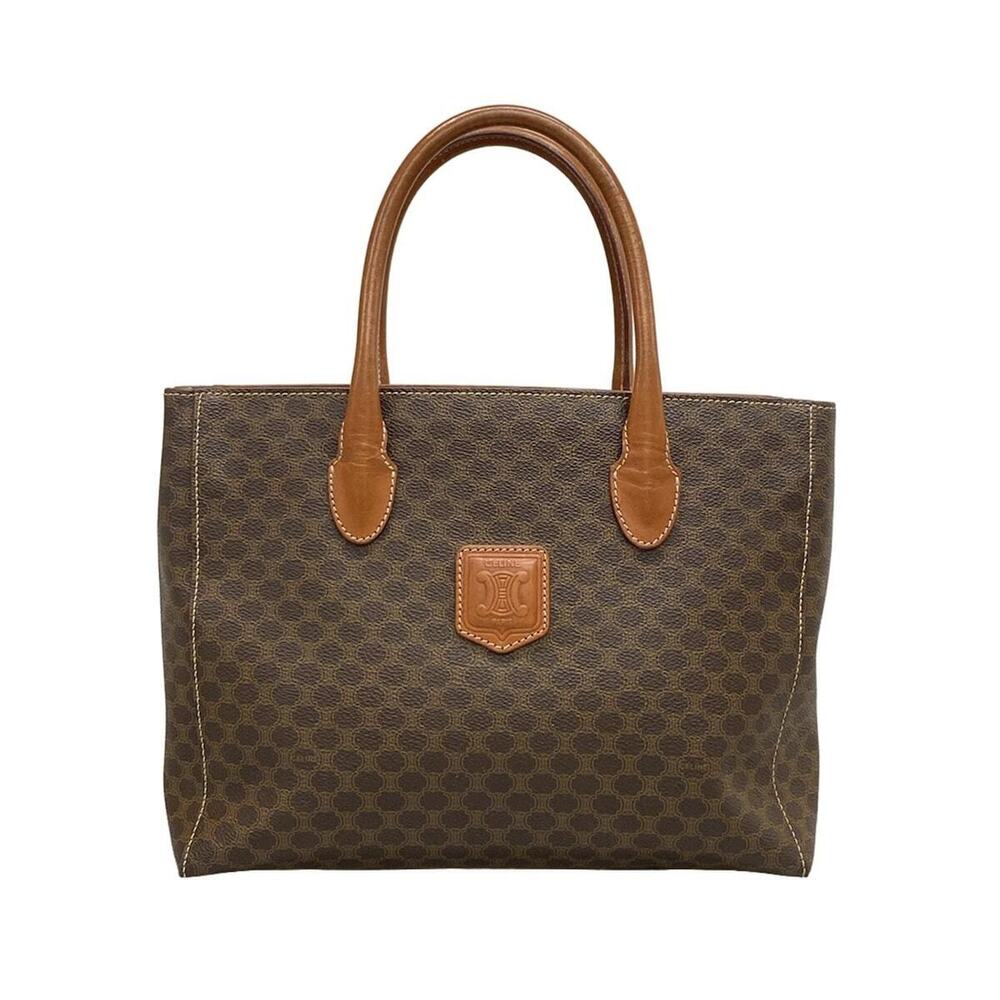 CELINE Macadam Tote Bag Dark Brown Leather